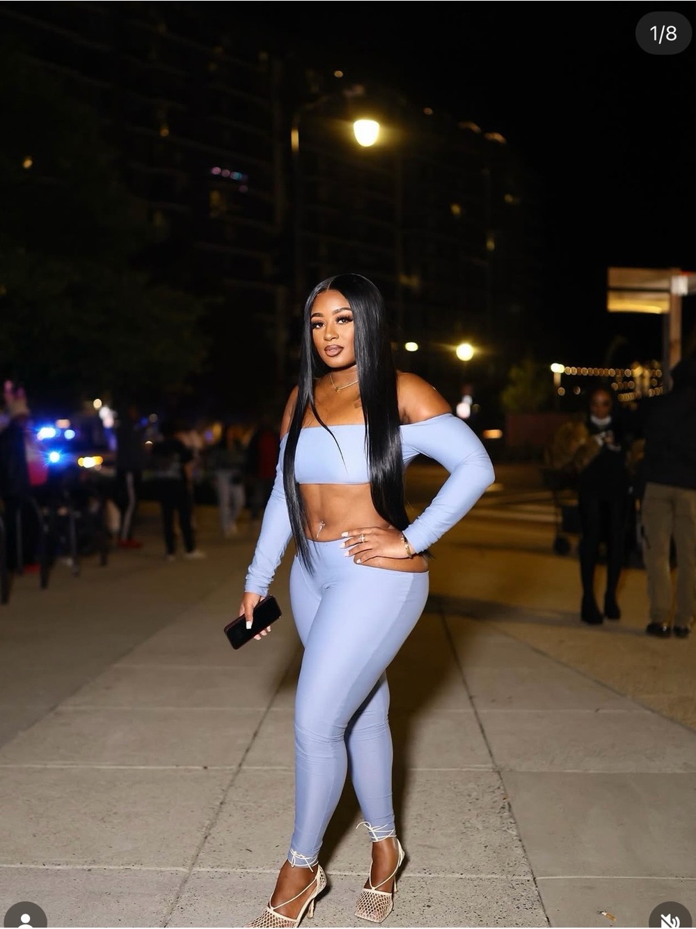 Off-Shoulder Crop Top & High-Waist Leggings Set - Light Blue